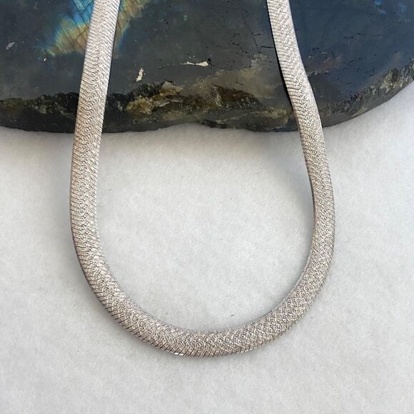Sterling Silver 925 SU Italy Textured 6.5MM Wide Herringbone Chain Necklace 18" - Picture 2 of 16